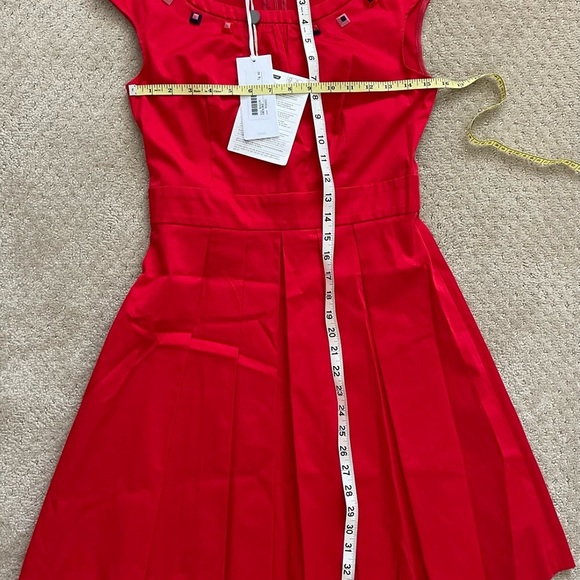 BIANCOGHIACCIO (NWT)Women’s Red Fit & Flare Abstract Button Italian Made Dress-M - Picture 7 of 7